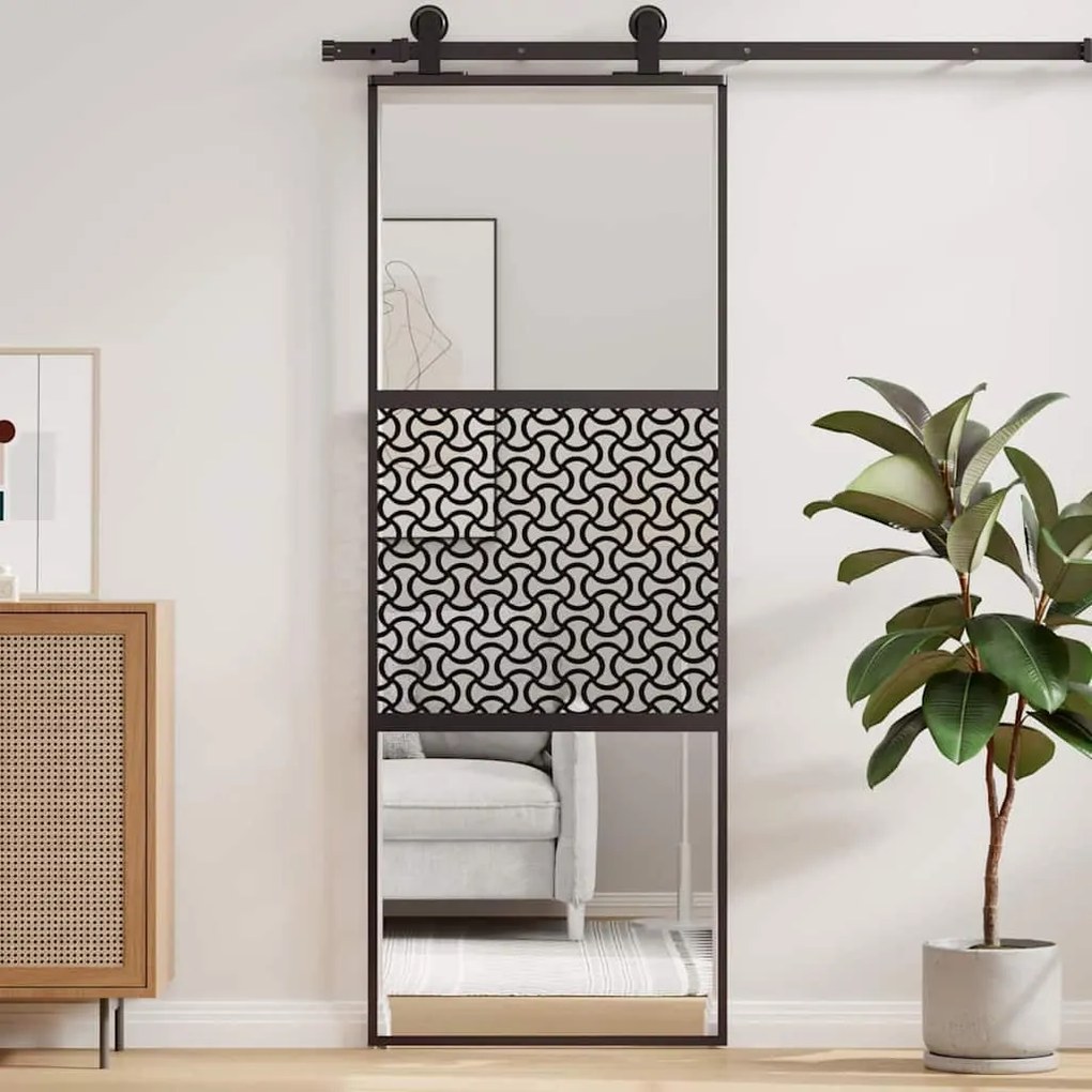vidaXL Συρόμενη Πόρτα Μαύρο 76 x 205 cm Tempered γυαλί, Αλουμίνιο