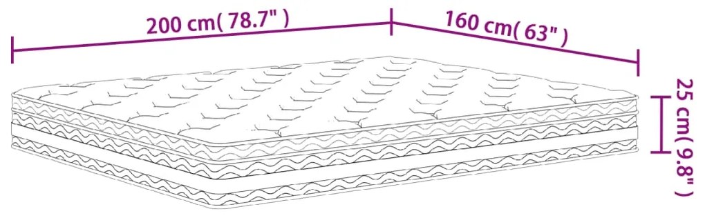 Στρώμα με Pocket Springs Μεσαία Σκληρότητα 160 x 200 εκ. - Λευκό