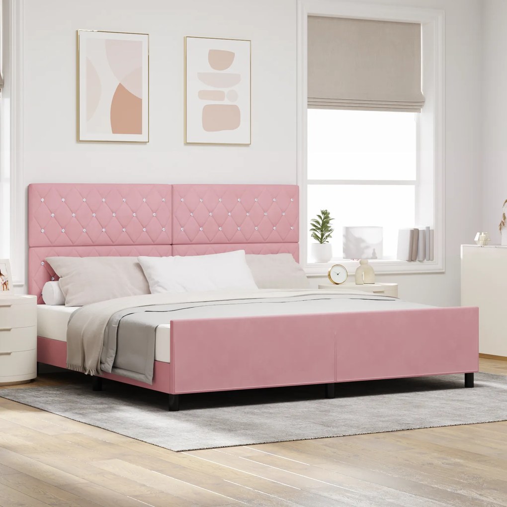 vidaXL Κρεβάτι με Βελούδο Ροζ 200x200 cm