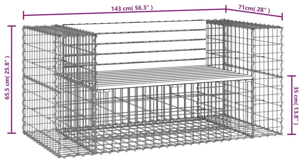 Παγκάκι Συρματοκιβώτιο 143x71x65,5 εκ. Μασίφ Ξύλο Ψευδοτσούγκας - Καφέ