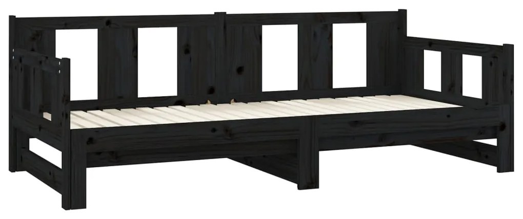 vidaXL Καναπές Κρεβάτι Συρόμενος Μαύρος 2x(90x190) εκ. από Μασίφ Πεύκο