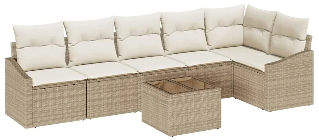vidaXL Σετ Καναπέ Κήπου 7 pcs Μπεζ Πολυ ράταν