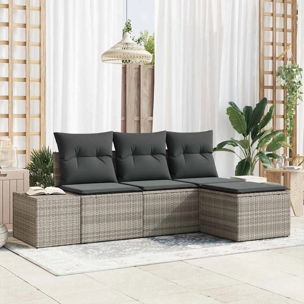 vidaXL Σετ Καναπέ Κήπου 4 pcs Ανοιχτό γκρι Πολυ ράταν