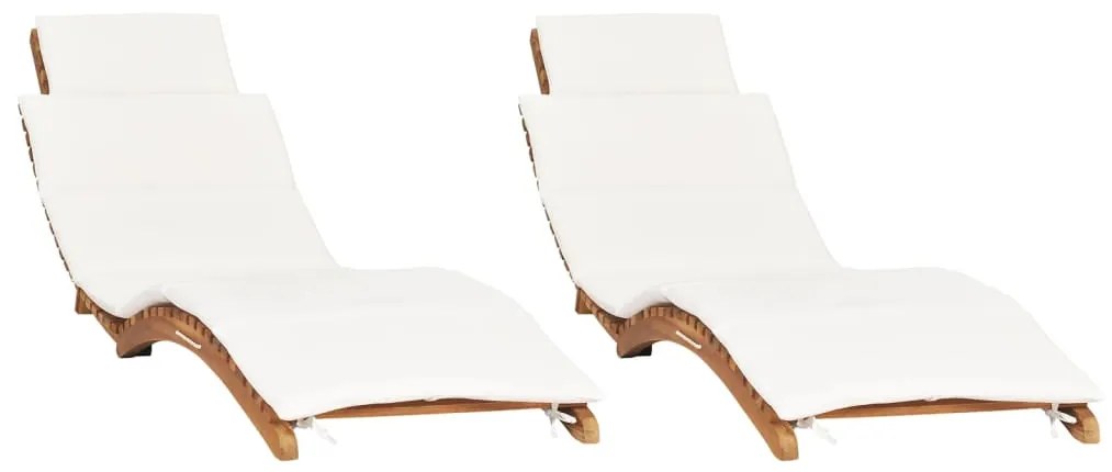 vidaXL Ξαπλώστρες 2 τεμ. από Μασίφ Ξύλο Teak με Μαξιλάρια