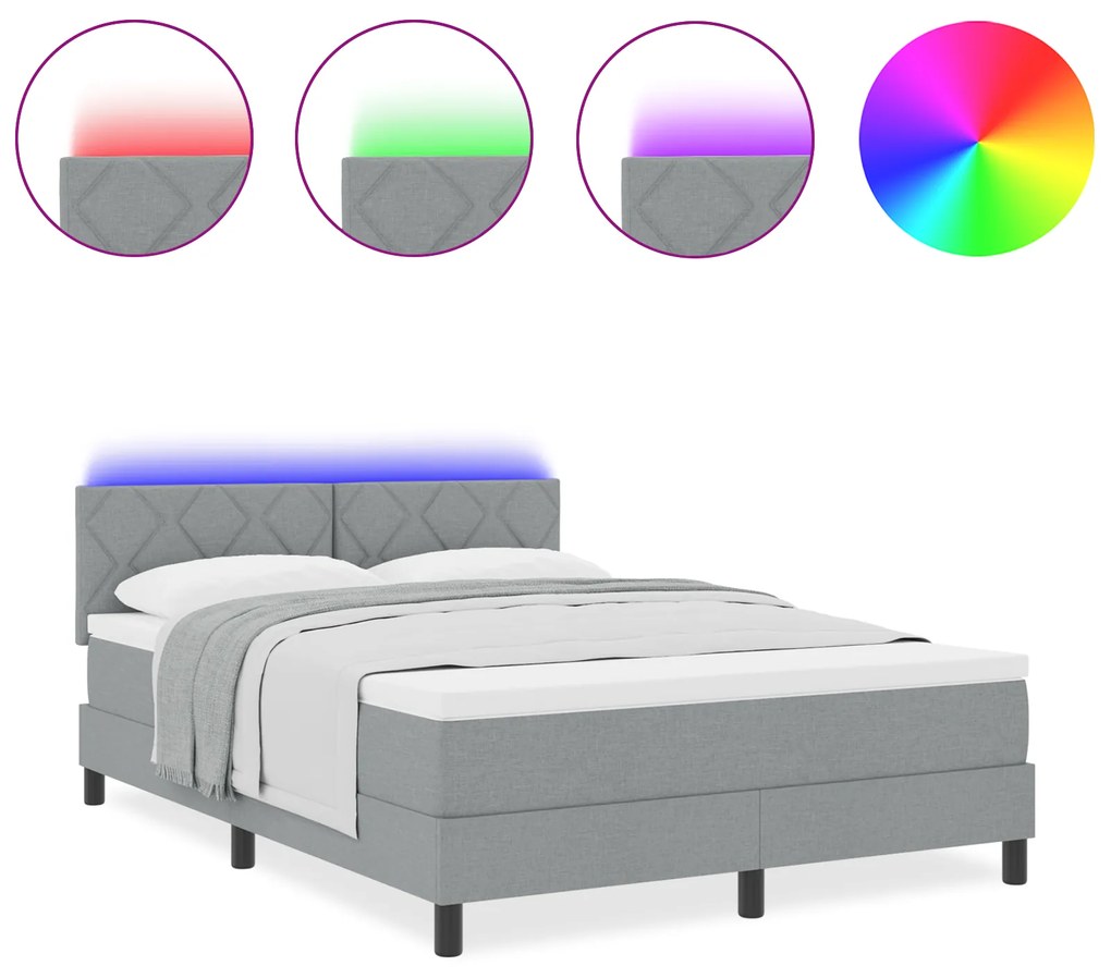 vidaXL Κρεβάτι Box Spring με Στρώμα & LED Λάιτ Γκρι 160x200 εκ Ύφασμα