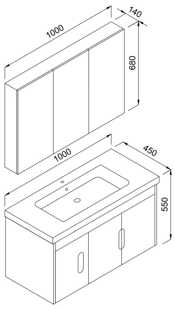 Σετ Έπιπλο Μπάνιου ADA Λευκό MDF 18mm Λάκα 100 9SADA100WHM