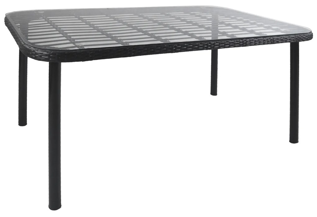 Τραπέζι Κήπου AMPIUS Μαύρο Μέταλλο/Rattan/Γυαλί 160x90x73cm - 14510031 - 14510031