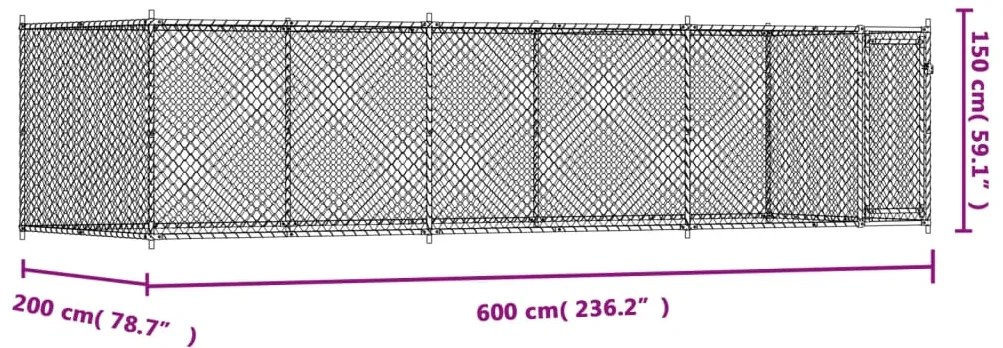 Κλουβί Σκύλου με Πόρτα Γκρι 6x2x1,5 μ. Γαλβανισμένος Χάλυβας - Γκρι