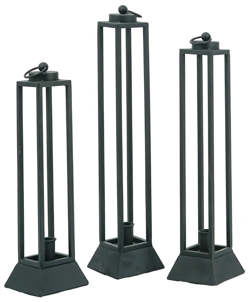 Artekko Lantern Φανάρι Διακοσμητικό για Κερί Σπαρματσέτα Μεταλλικό Μαύρο (10x10x48)cm Σετ/3 Artekko 86659