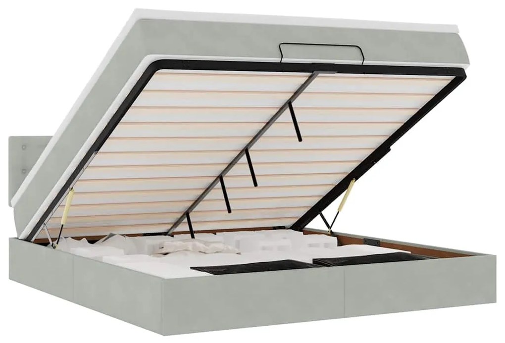 vidaXL Οθωμανικό κρεβάτι με στρώμα & LEDs Ανοιχτό γκρι Βελούδο