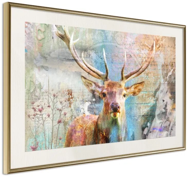 Αφίσα - Pastel Deer - 30x20 - Χρυσό - Με πασπαρτού