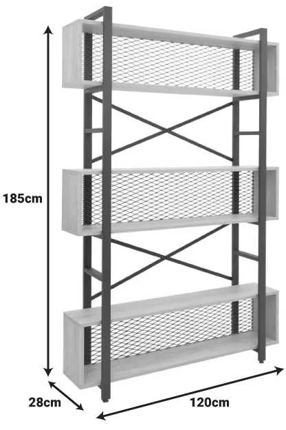 Βιβλιοθήκη Fifer pakoworld σε oak-μαύρη απόχρωση 120x28x185εκ