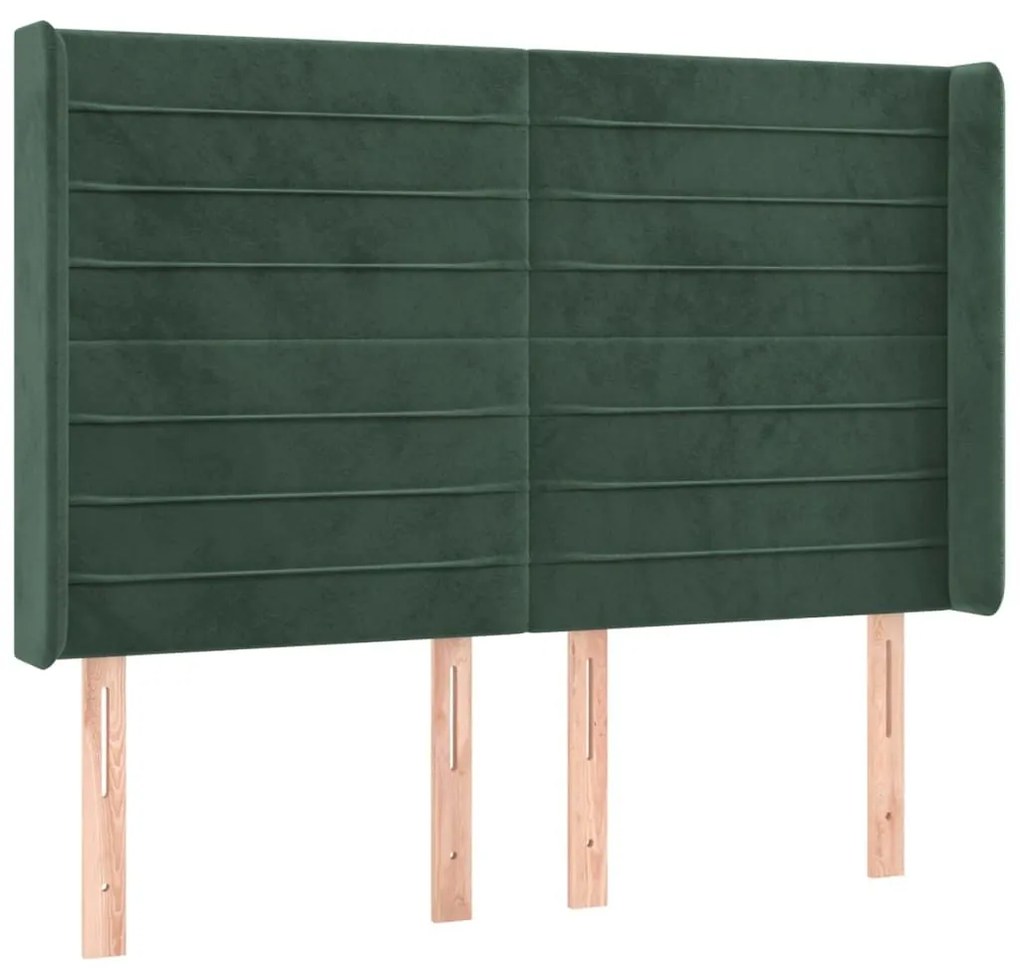 Κρεβάτι Boxspring με Στρώμα &amp; LED Σκ. Πράσινο 140x200εκ Βελούδο - Πράσινο