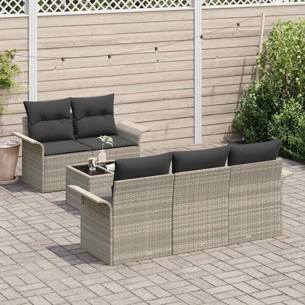 vidaXL Σετ Καναπέ Κήπου 6 pcs Ανοιχτό γκρι Πολυ ράταν