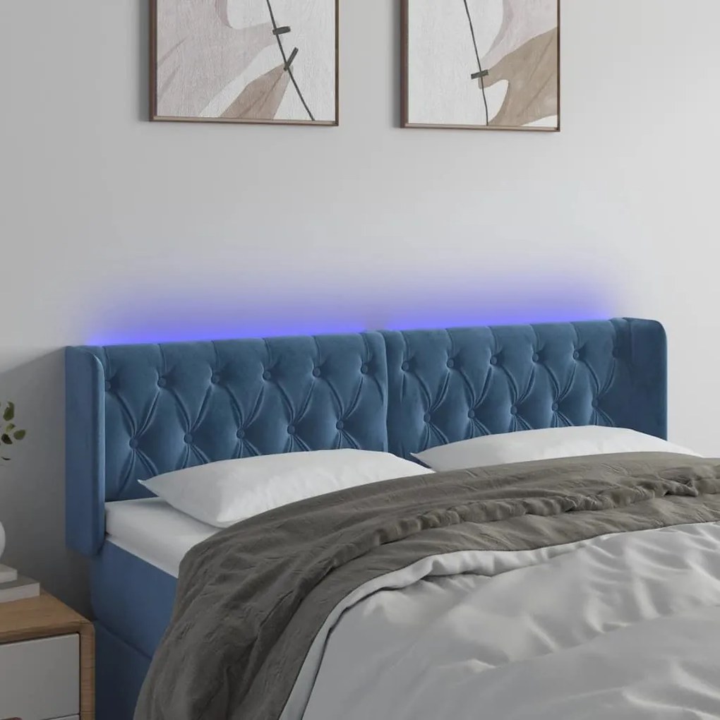 Κεφαλάρι Κρεβατιού LED Σκούρο Μπλε 147x16x78/88 εκ. Βελούδινο - Μπλε