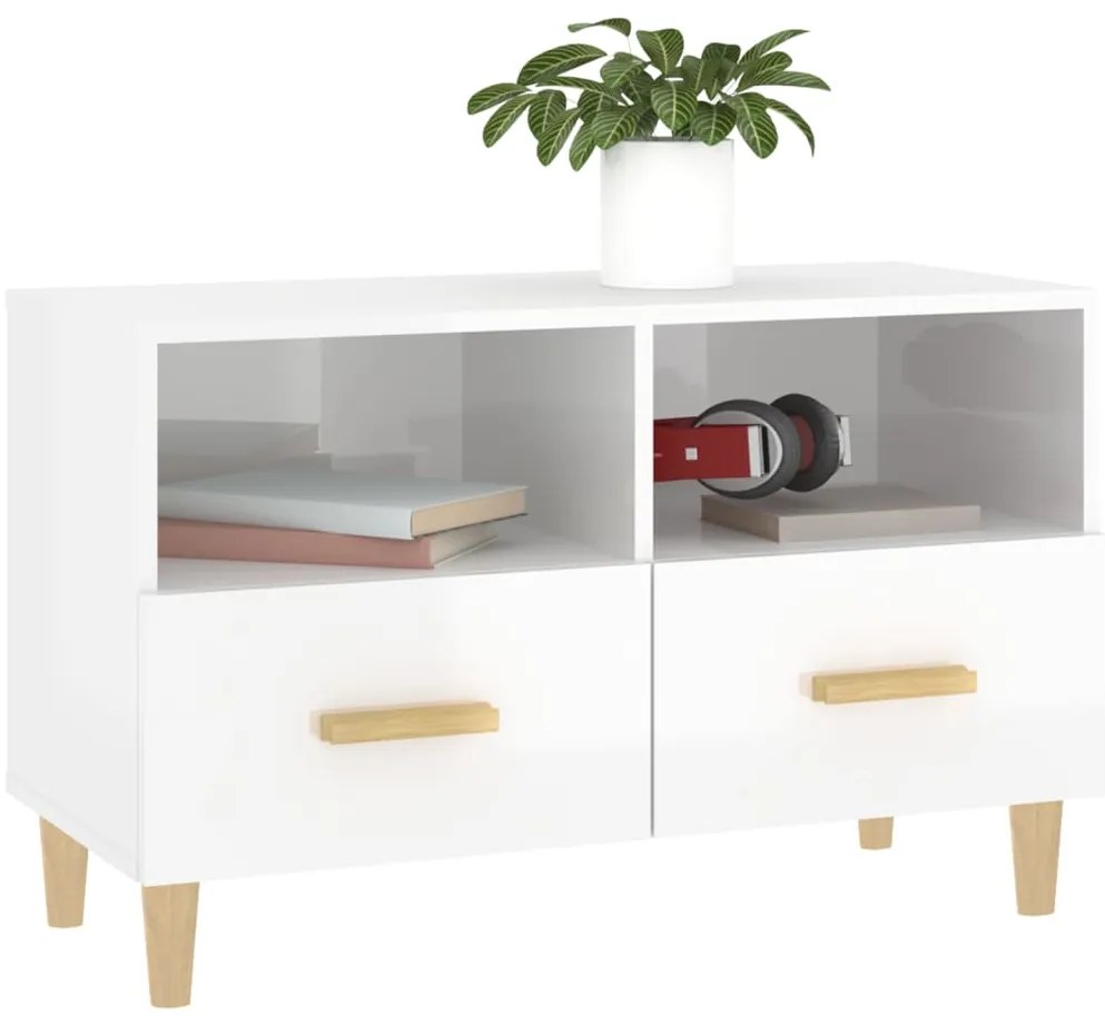 vidaXL Έπιπλο Τηλεόρασης Γυαλ. Λευκό 80x36x50 εκ. Επεξεργασμένο Ξύλο