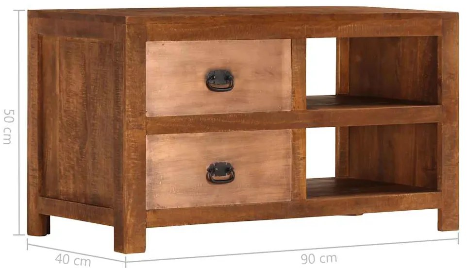 Τραπεζάκι σαλονιού με 2 συρτάρια 90x40x50 cm Μασίφ ξύλο μάνγκο - Καφέ