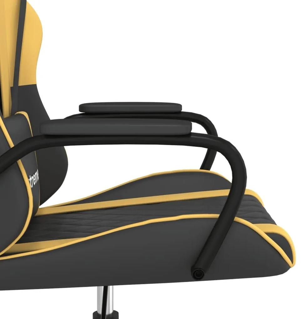 Καρέκλα Gaming Μασάζ Μαύρο/Χρυσό από Συνθετικό Δέρμα - Μαύρο