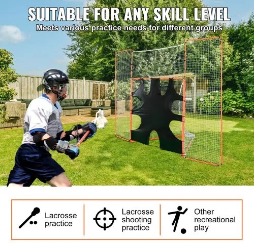 VEVOR 3-IN-1 Lacrosse Goal with Backstop and Target, 12' x 9' Lacrosse Net, Steel Frame Backyard Lacrosse Rebounder Equipment, Quick & Easy Setup Training Net, Perfect for Youth Adult Training, Orange