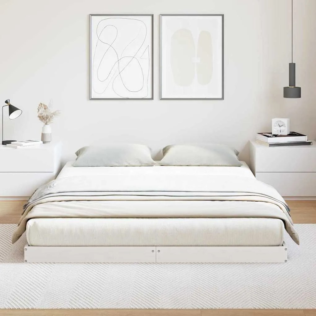 vidaXL Κρεβάτι δαπέδου Λευκό 160 x 210 cm Μασίφ ξύλο πεύκου