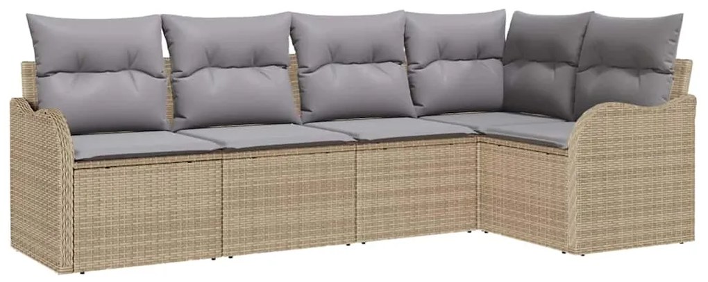 vidaXL Σετ Καναπέ Κήπου με μαξιλάρι 5 pcs Μπεζ Πολυ ράταν