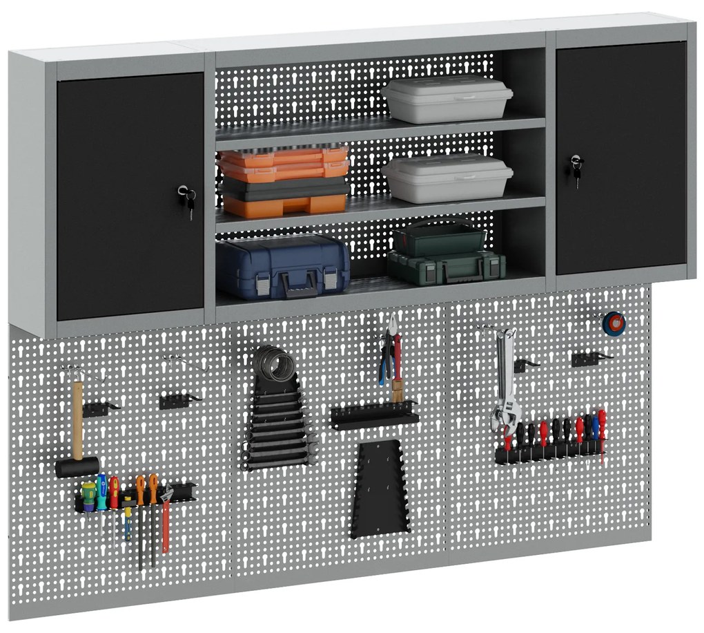 vidaXL Σετ Εργαλείων με 6 Τεμάχια και Πίνακα Pegboard Τοίχου Μαύρο Μέταλλο