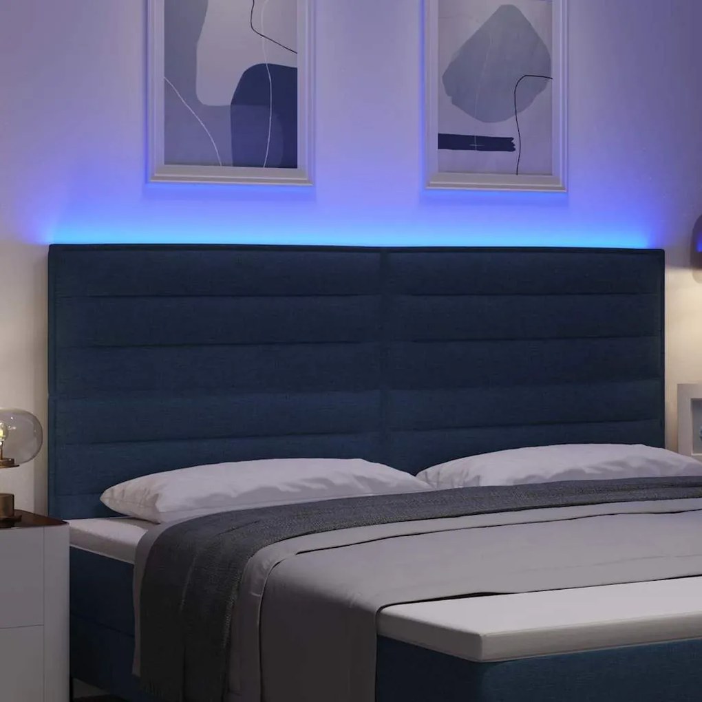 vidaXL LED κεφαλάρι με φώτα λωρίδας LED Επιτοίχιο Μπλε 200 cm ύφασμα