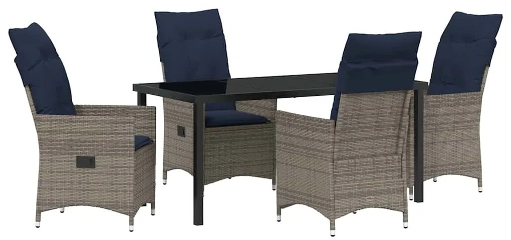 vidaXL Σετ τραπεζιού και καρέκλας με μαξιλάρι 5 pcs Γκρι Ράτα PE