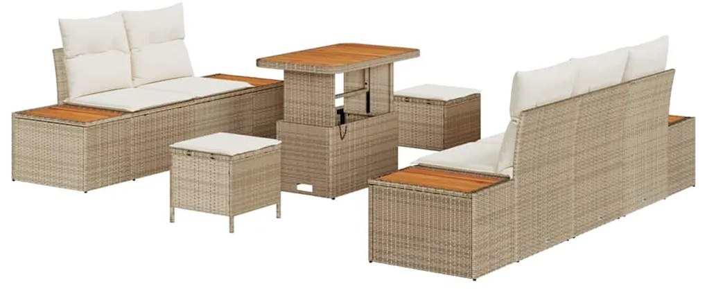 vidaXL Σετ Καναπέ Κήπου με μαξιλάρι 8 pcs Μπεζ Πολυ ράταν