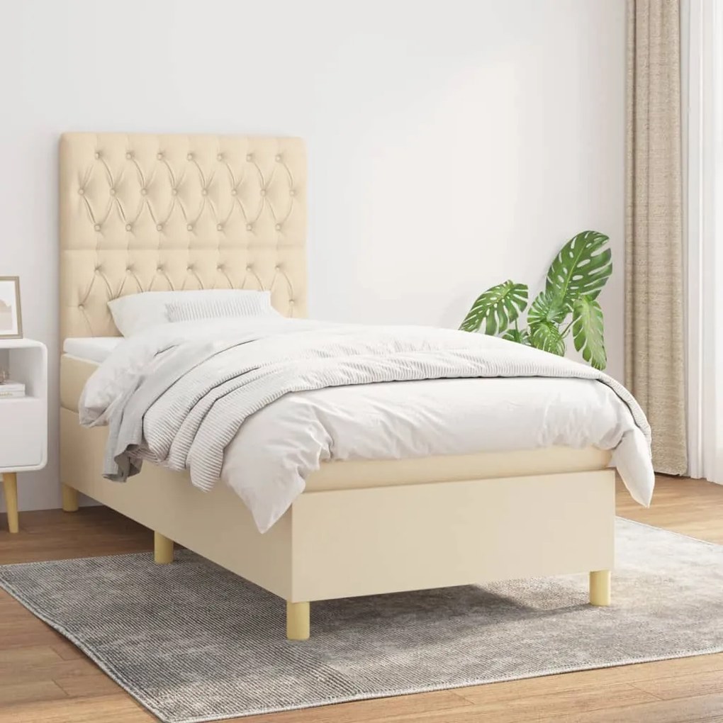 vidaXL Κρεβάτι Boxspring με Στρώμα Κρεμ 90x190 εκ.Υφασμάτινο