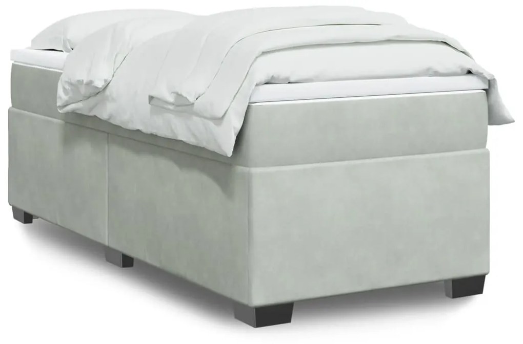 Κρεβάτι Boxspring με Στρώμα Ανοιχτό Γκρι 90x190 εκ. Βελούδινο