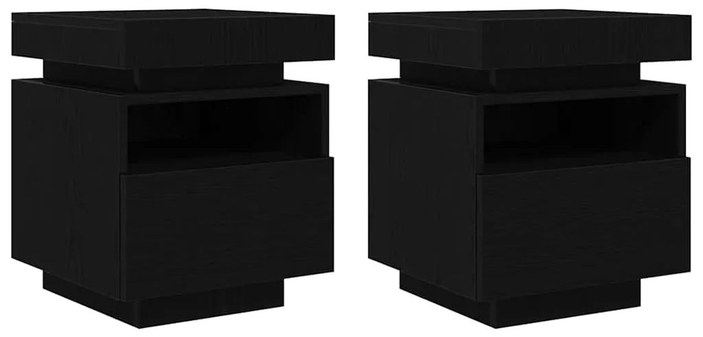 vidaXL Κομοδίνο 2 pcs Μαύρη δρυς 40 x 39 x 48.5 εκ. Επεξεργασμένο ξύλο