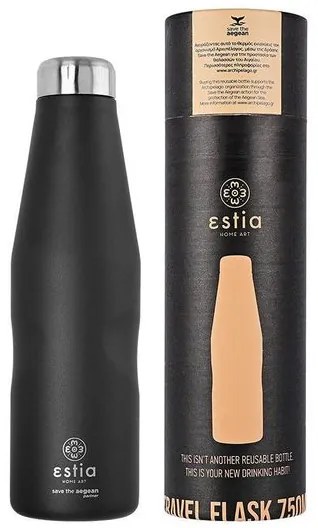 Estia Θερμός Παγούρι Travel Flask Save The Aegean 750ml Midnight Black 01-9816