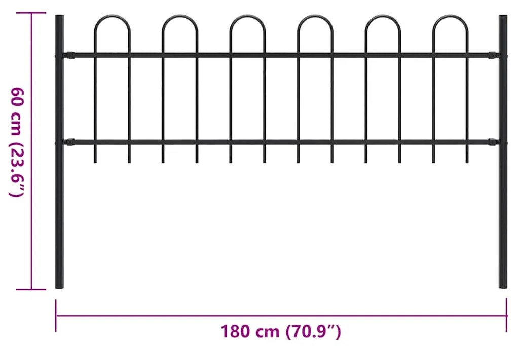vidaXL Κάγκελα Περίφραξης με Κυκλική Κορυφή Μαύρα 1,8 μ. Ατσάλινα