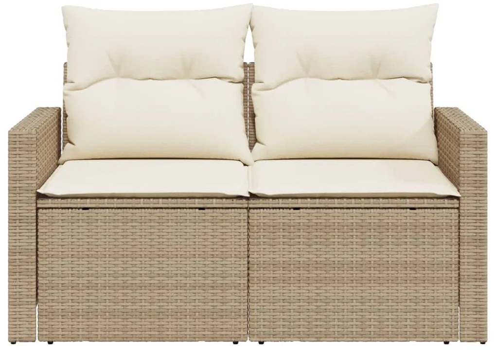 vidaXL Καναπές Κήπου Διθέσιος Μπεζ από Συνθετικό Ρατάν με Μαξιλάρια