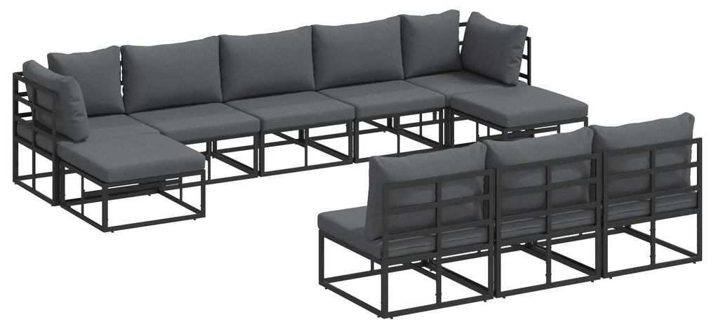 vidaXL Σετ Καναπέ Κήπου με μαξιλάρι 10 pcs Μαύρο Αλουμίνιο
