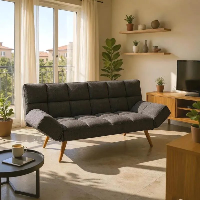 Καναπές Κρεβάτι Freddo Τριθέσιος σε Βελούδο Ανθρακί 181x81x86εκ. 181x81x86 εκ.