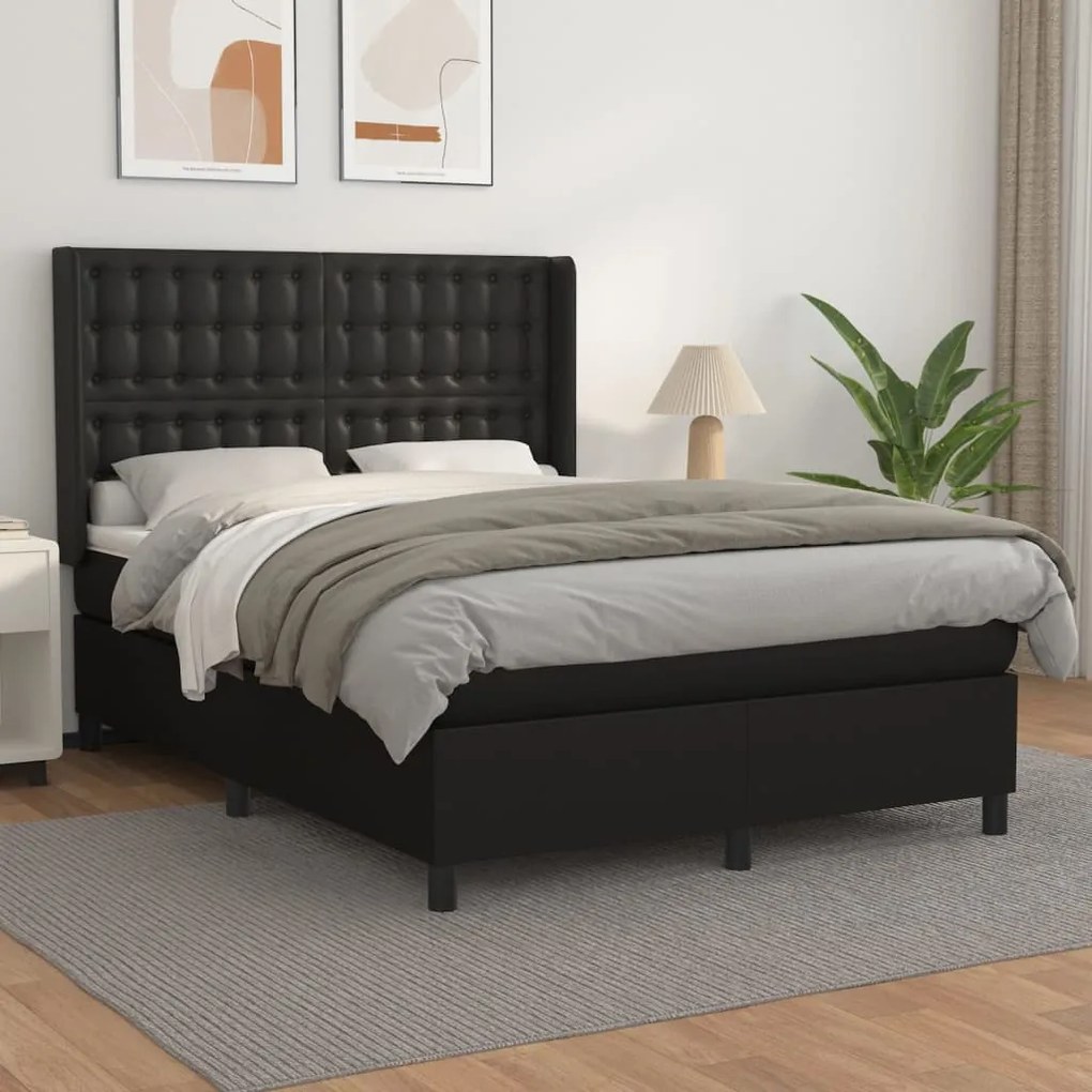 vidaXL Κρεβάτι Boxspring με Στρώμα Μαύρο 140x200εκ.από Συνθετικό Δέρμα