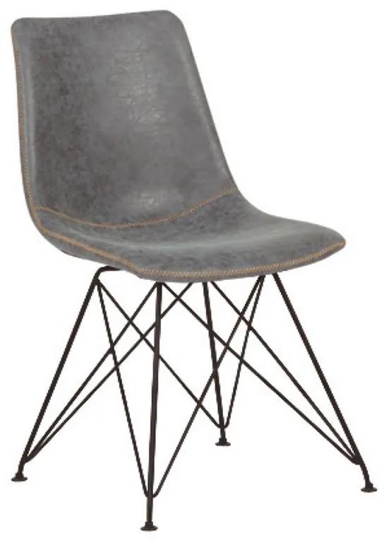 PANTON Καρέκλα Μέταλλο Βαφή Μαύρη, PU Vintage Grey  43x57x81cm [-Μαύρο/Γκρι-] [-Μέταλλο/PVC - PU-] ΕΜ777,1