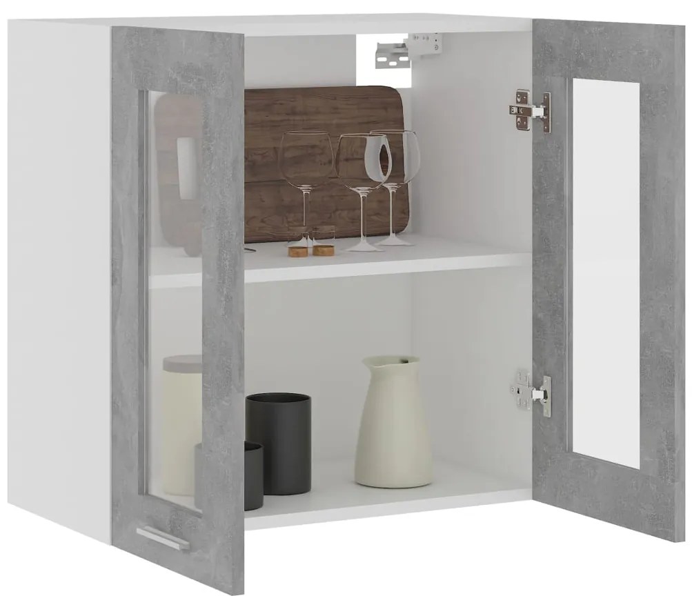 vidaXL Κρεμαστό Γυάλινο Ντουλάπι "Lyon" Γκρι Σκυρόδεμα 60x31x60 εκ. από Τεχνητό Ξύλο