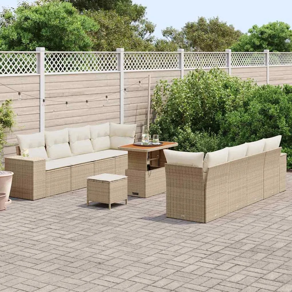 vidaXL Σετ Καναπέ Κήπου με μαξιλάρι 11 pcs Μπεζ, Κρέμα 90 x 55 x 71 cm