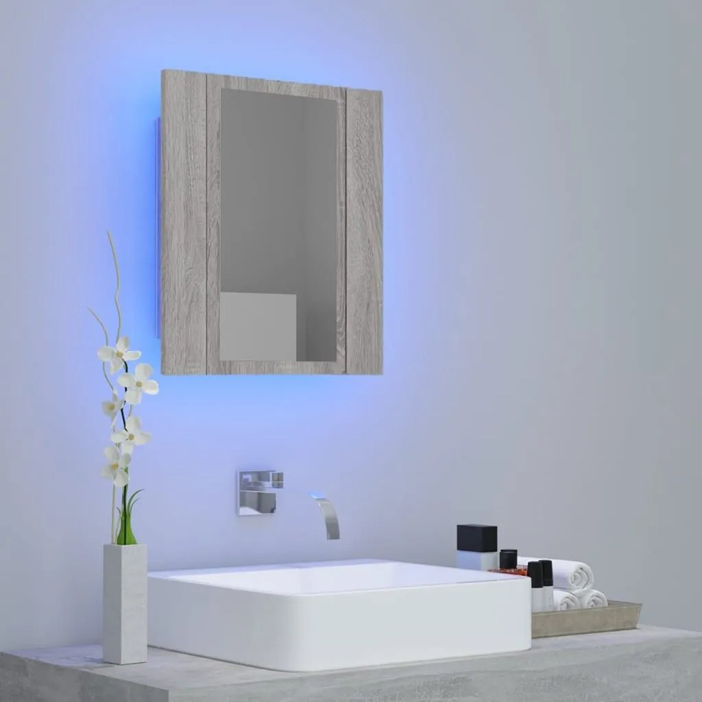 Έπιπλο Καθρέφτη Μπάνιου LED Γκρι Sonoma 40x12x45 εκ. Επεξ. Ξύλο - Γκρι