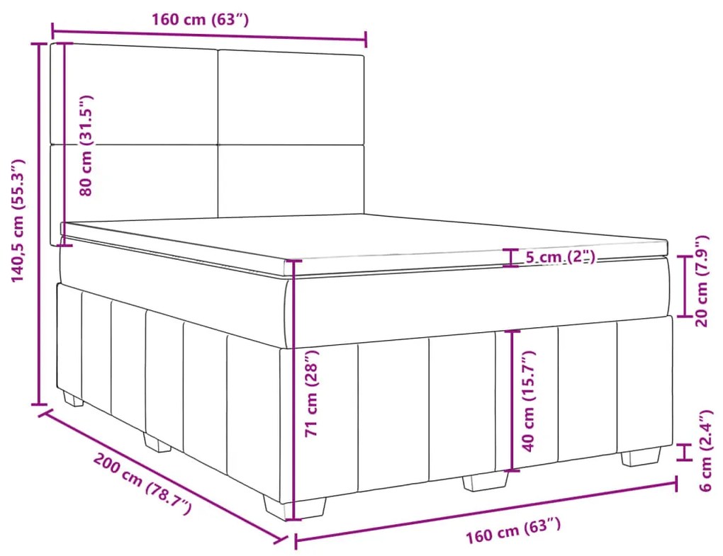 Κρεβάτι Boxspring με Στρώμα Κρεμ 160x200 εκ. Υφασμάτινο - Κρεμ