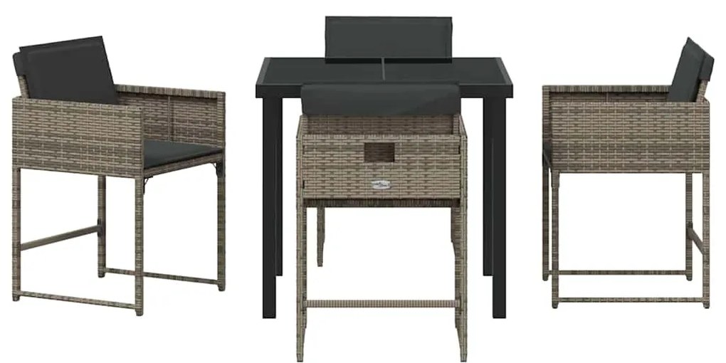 vidaXL Σέτ φαγητού για κήπο με μαξιλάρι 5 pcs Γκρι συνθετικό ρατάν