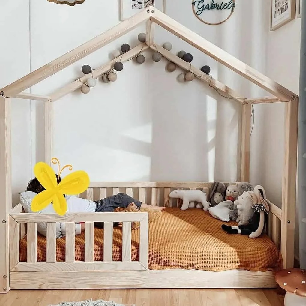 Κρεβάτι Παιδικό Montessori House Bed με κάγκελα 30cm σε Φυσικό  Ξύλο  90×190cm  Luletto (Δώρο 10% έκπτωση στο Στρώμα)