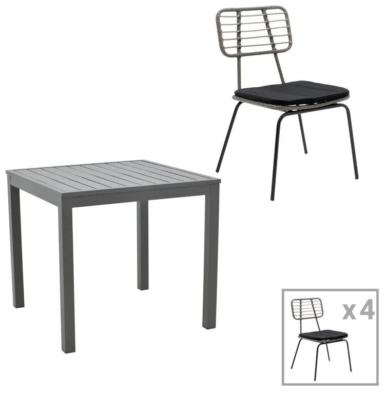 Intrahome Τραπεζαρία Naoki - Kliton σετ 5τεμ Intrahome ανθρακί αλουμίνιο και μέταλλο σε μαύρη απόχρωση 80x80x74εκ | SKU: INTRAPA-311111897