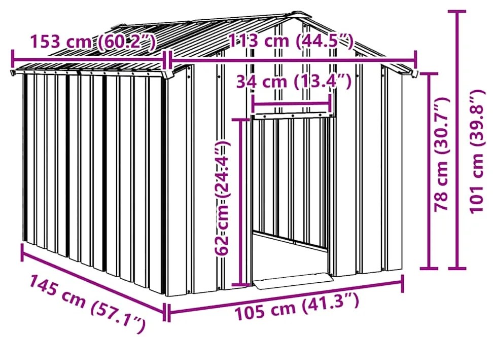 vidaXL Σπιτάκι σκύλου με οροφή 113x153x101 cm Γαλβανισμένος χάλυβας