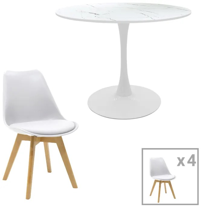 Τραπεζαρία Gaston-Balou pakoworld σετ 5τεμ pp-mdf σε λευκό μαρμάρου απόχρωση Φ120x73εκ