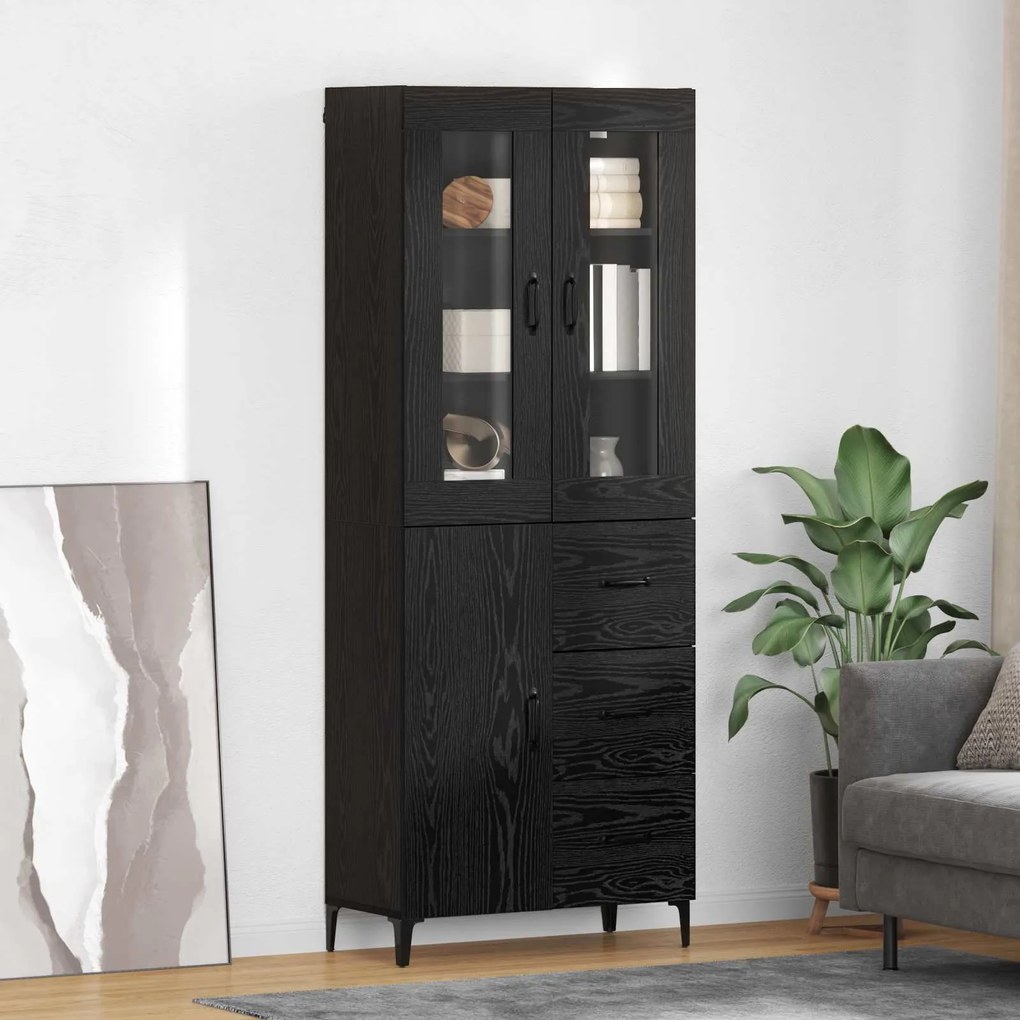 Highboard Μαύρη Οξυά 69,5 x 34 x 180 εκ. Επεξεργασμένο ξύλο