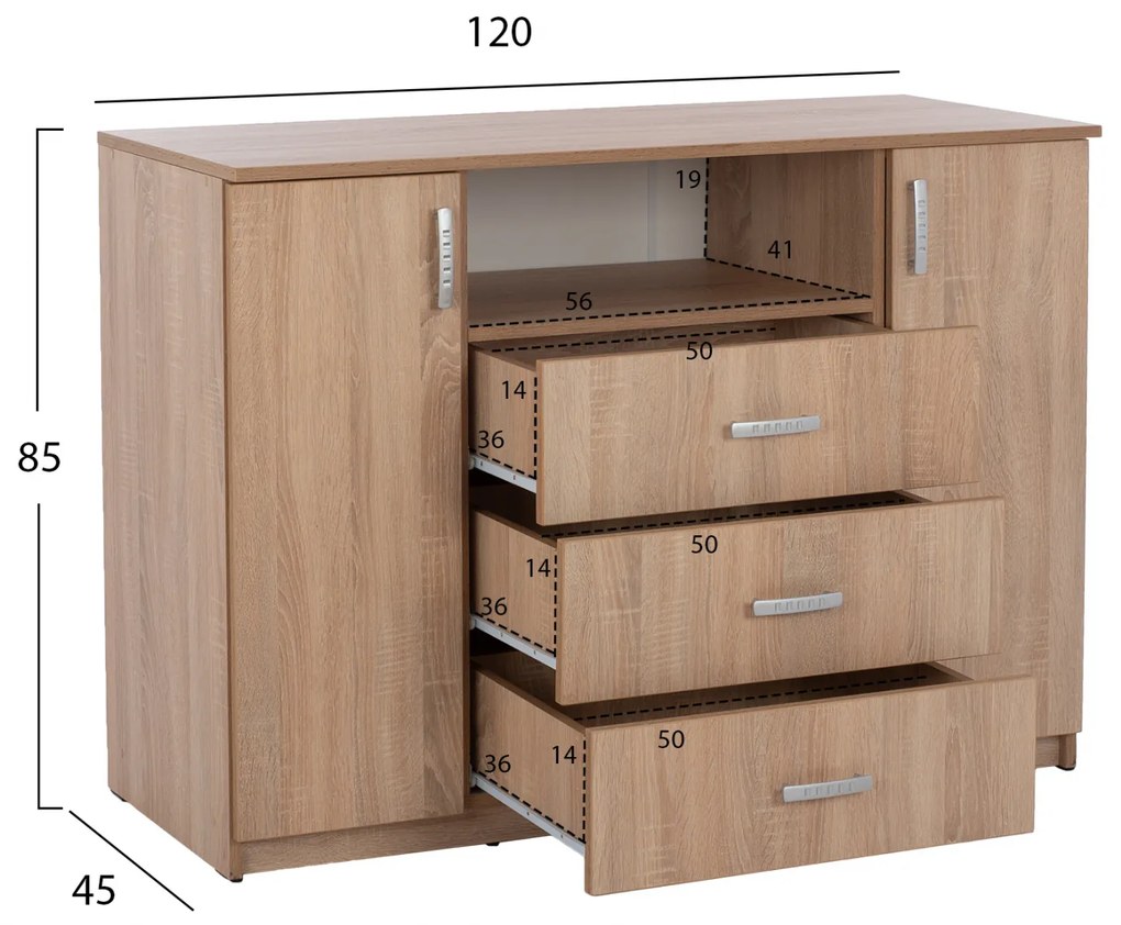 ΜΠΟΥΦΕΣ ΜΕ 2 ΝΤΟΥΛΑΠΙΑ Κ 3 ΣΥΡΤΑΡΙΑ ADLER SONAMA OAK HM2430 120X45X85Yεκ. - HM2430